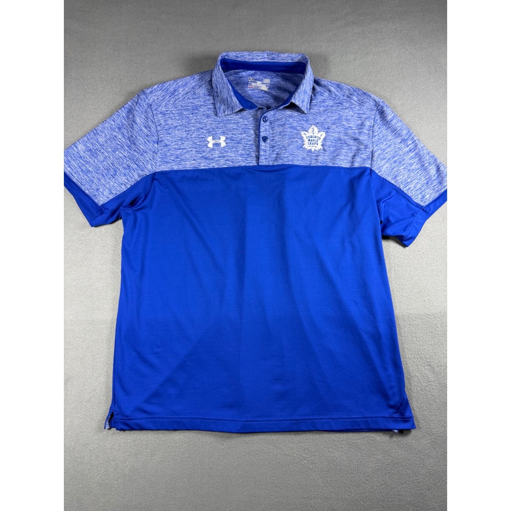 Under Armour Mens Toronto Maple Leafs Polo Large Blue Heathered HeatGear NHL